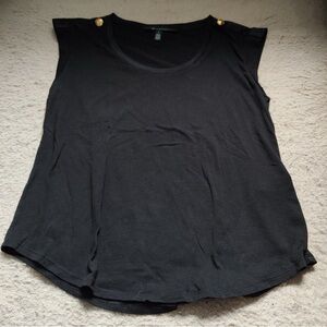 White House Black Market Black Tee Gold Button Shoulders